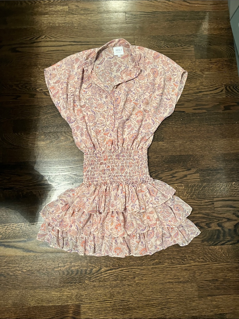 MISA Los Angeles Pink Tiered Patterned Eloisa Mini Dress